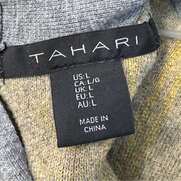 Tahari Sweater Bundle L Mock Neck Zip Back Olive Green & Gray Plaid - Picture 4 of 6